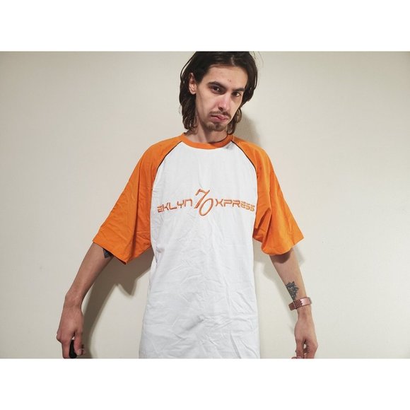 BX 70 BKLYN XPRESS Embroidered Logo Orange White Brown Accent Shirt Men's XL - Picture 5 of 7